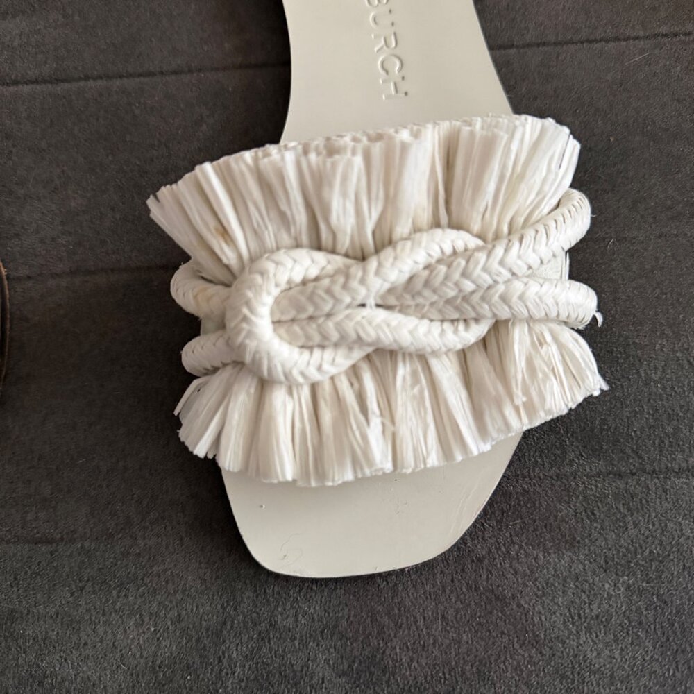 Tory Burch White Fringe Knot Leather Slide Sandals Size 7M - Picture 4 of 7